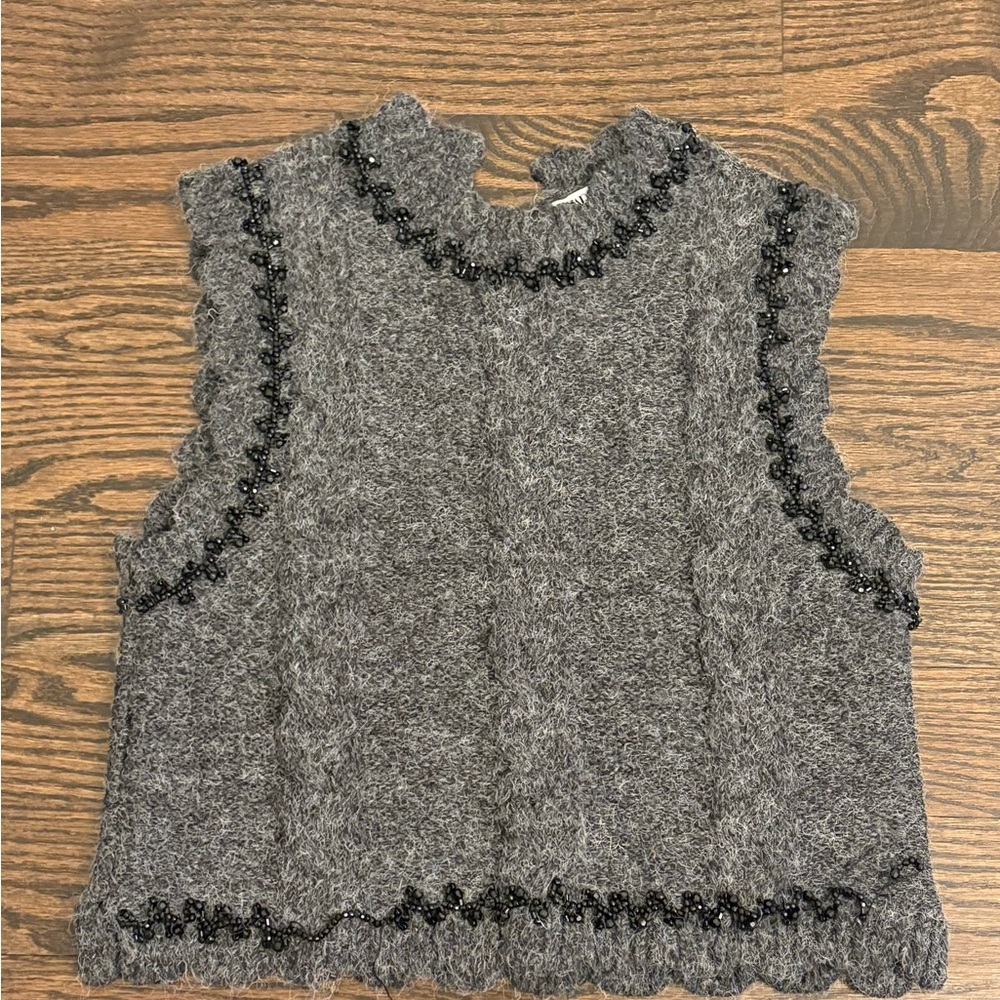 Zara Gray Fuzzy Knit Top with Black Detail